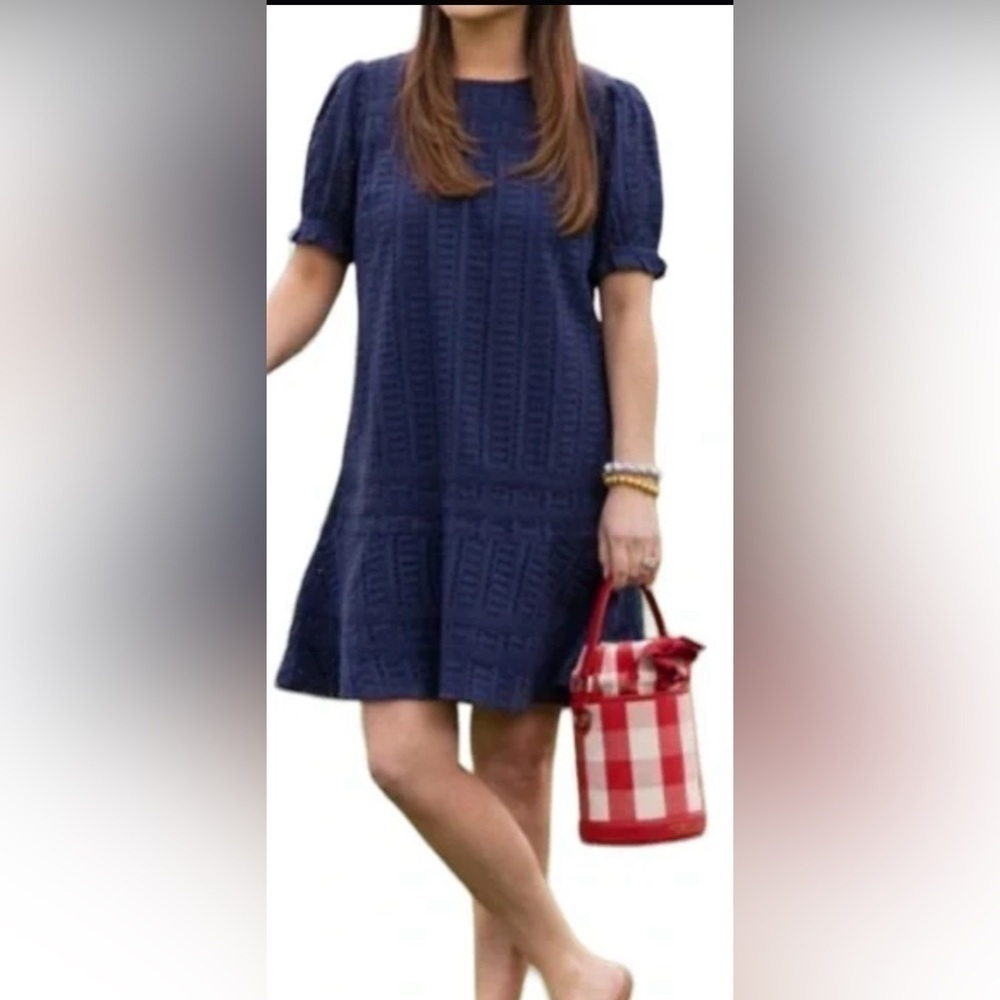 NWOT Sail to Sable STS Navy Blue Eyelet Puff Sleeve Cutout Tunic Mini Dress - XL